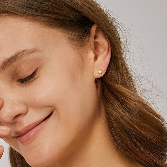 14K Gold Filled Triangle Cubic Zirconia Stud Earrings for Women, Hypoallergenic - Picture 4 of 6